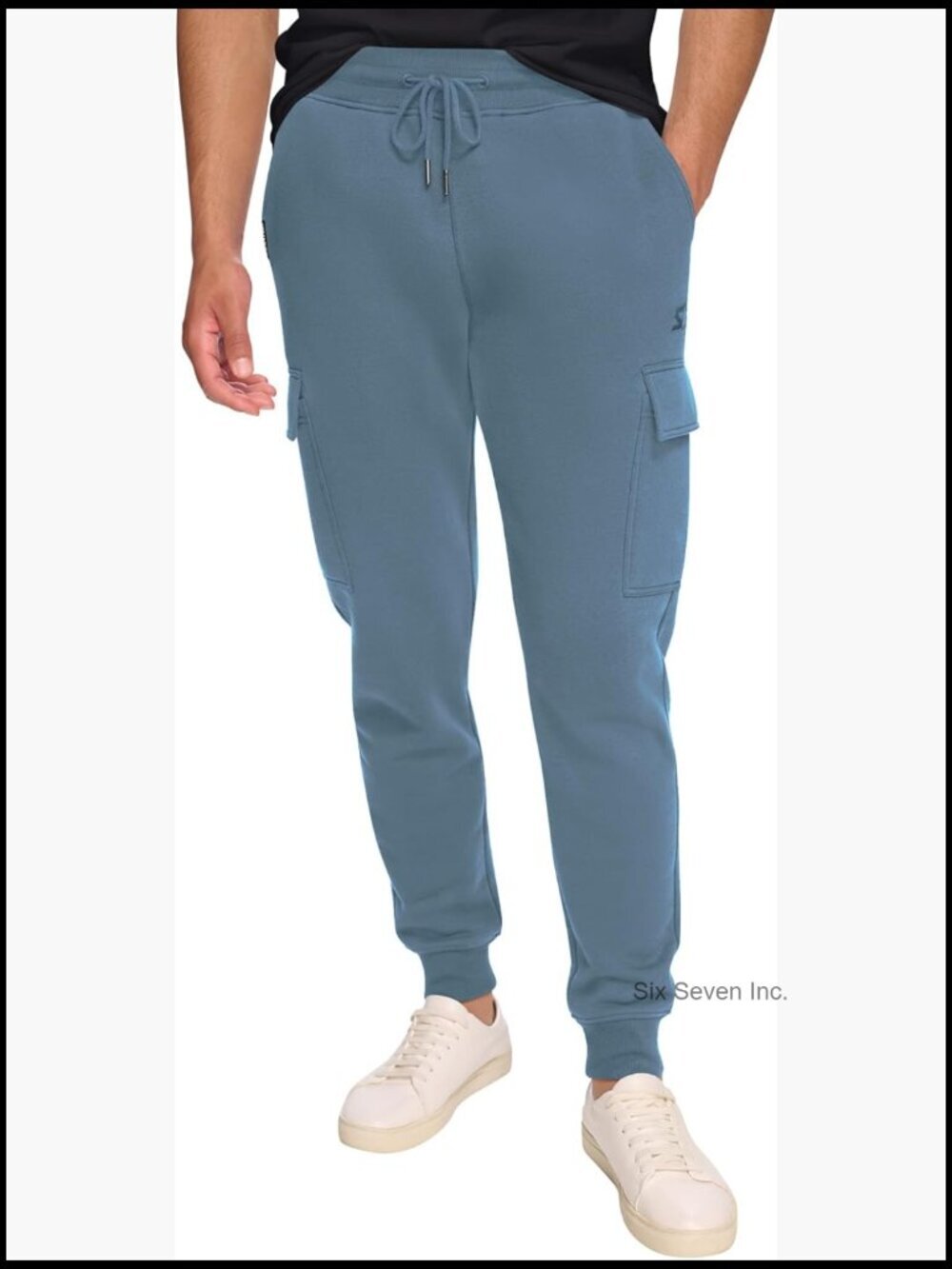 Embriodered Fleece Cargo Jogger Sweatpants Men's Midweight Drawstring